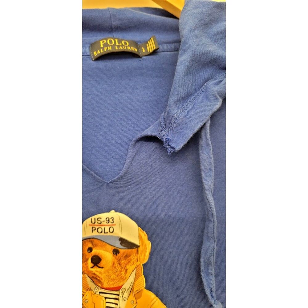 Polo Bear Lightweight Cotton Hoodie Sweatshirt in Blue Cute Spring Summer Sz. L - Picture 5 of 8